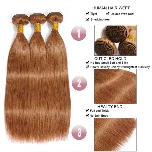 Habiliana Bundles Human Hair 24 26 28 Inch Straight Brown 27 Human Hair Bundles 11A Unprocessed Brazilian Virgin Quick Weave Hair Extensions for Black Women