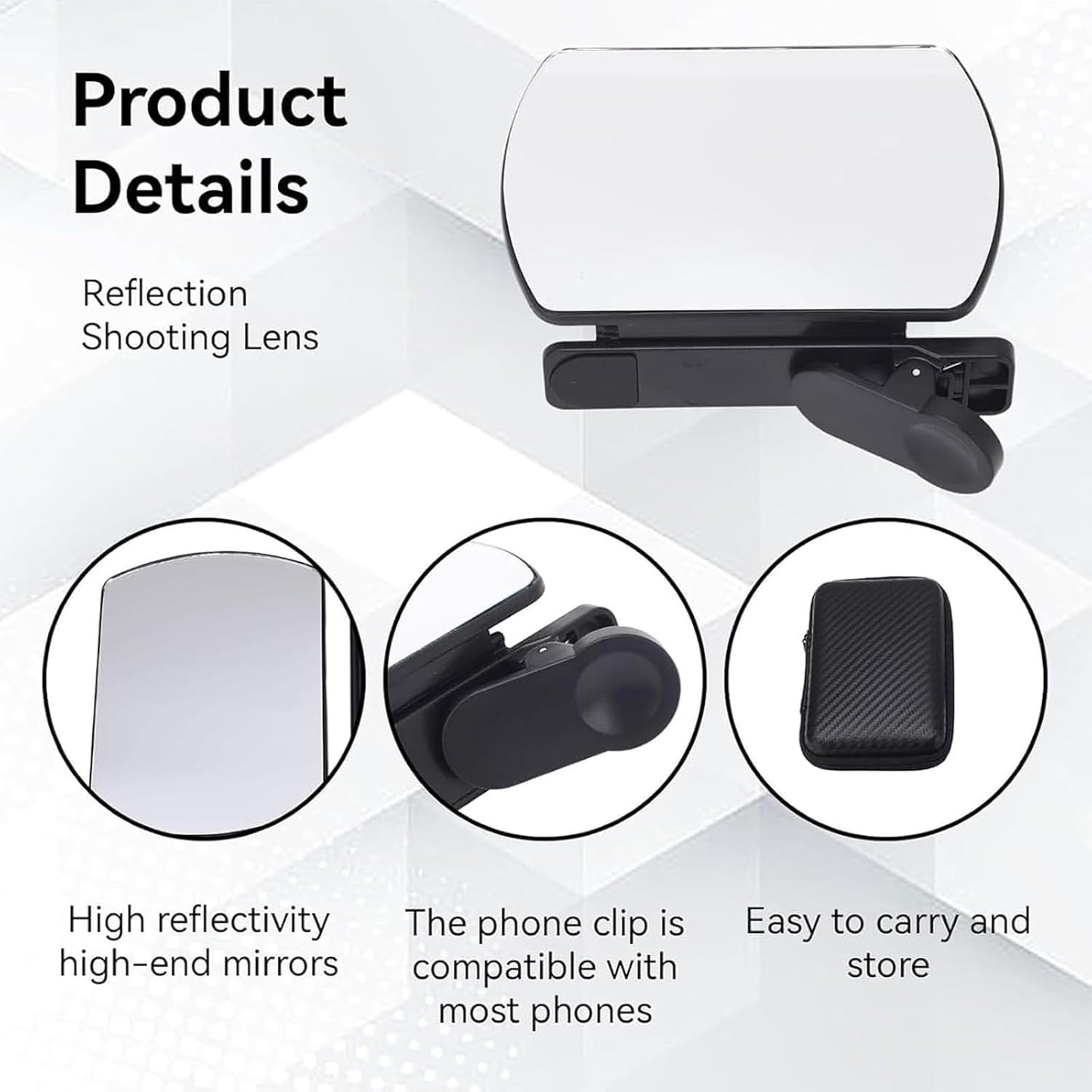 Mirror Effect Lens - Capture Stunning Reflections Instantly, Mirror for Phone to Use Back, Smartphone Camera Mirror Reflection Clip Kit, Reflection Mirror for Outdoor Travel Photography (White)