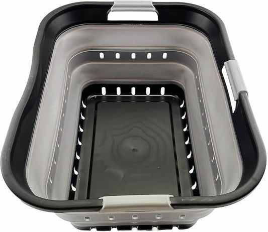 SAMMART 42L (11 gallon) Collapsible Plastic Laundry Basket - Foldable Pop Up Storage Container/Organizer - Space Saving Hamper/Basket (Black/Alloy Grey)