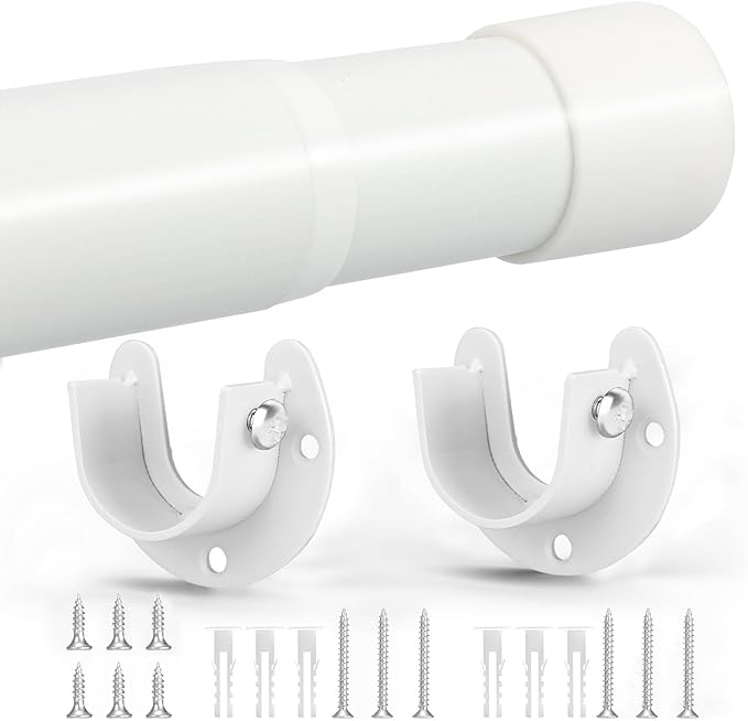 SUTINE Closet Rod, 17 to 53 Inch Closet Rods for Hanging Clothes, Heavy Duty Adjustable Closet Hanging Rod Bar White Closet Poles for Wardrobes, Closet, Bathroom, Windows,1.3 Inch Diameter