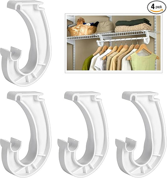 4Pcs Hanging Closet Rod Support,3/4 Closet Shelf Rod Holder,Sturdy J-Shaped Closet Brackets for Hanging Clothes,Cabinets Storage and Curtain