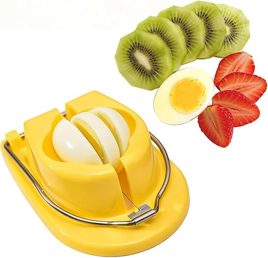 Egg Slicer, Semi-Round Curved Yellow Egg Cutter for Hard Boiled Eggs – Stainless Steel Wire Cutter with Ergonomic Handle for Salad, Cobb Salad, Avocado Toast & Food Garnish, Easy to Clean (1)
