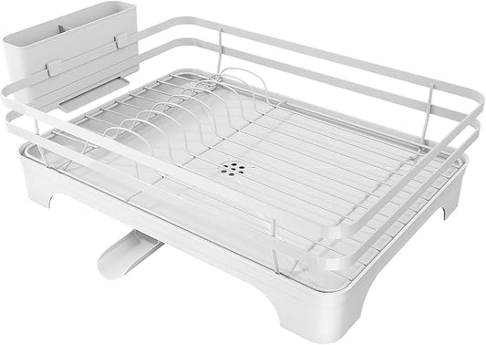 Kitsure Dish Drying Rack - Multi-Functional Dish Rack for Kitchen Counter with Cutlery Holder, Rust-Proof Storage Solution with Rotatable, 15.7" x 12.0" x 5.5", White