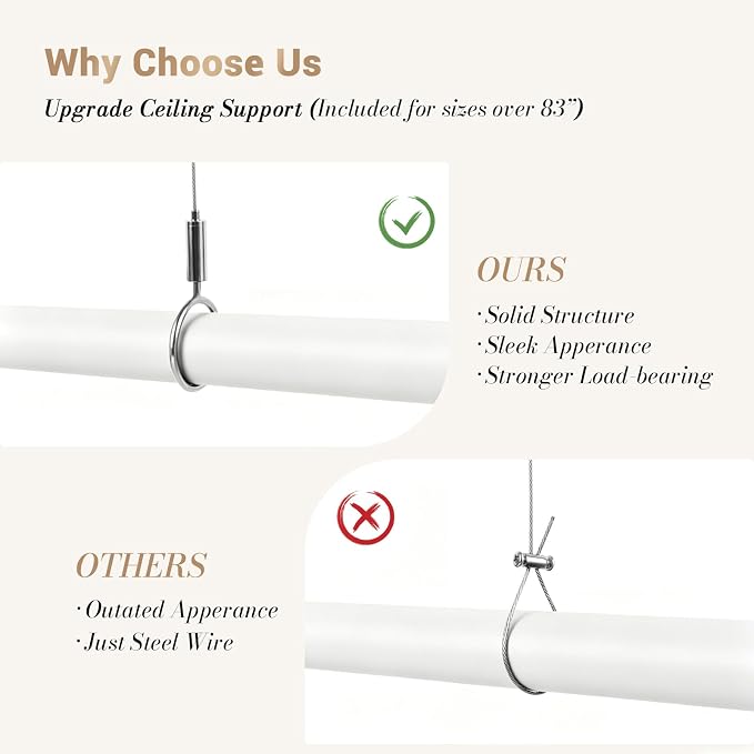Closet Rod Adjustable 17 to 98 Inch, 1-1/4” Diameter, Closet Rods for Hanging Clothes, Stepless Metal Heavy Duty Hanging Rod for Closet Wardrobes Laundry RV (White)