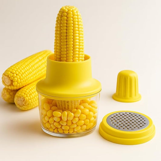 Corn Stripper & Peeler Tool with Built-In Bowl – Safe Non-Slip Handle, Fast Corn Kernel Cutter & Cob Remover, Multi-Purpose Grater for Corn, Ginger & Vegetables (Yellow) - COOKKEY