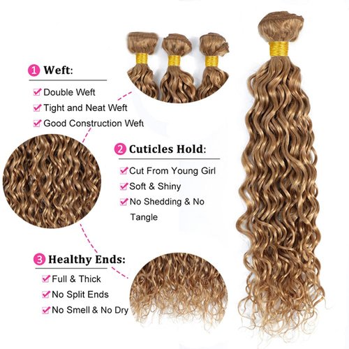 22 24 26 Inch Honey Blonde Bundles Color #27 Water Wave Human Hair Bundles Brazilian Virgin Hair #27 Bundles Blonde Wet and Wavy Bundles