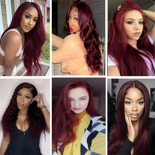 Habiliana Human Hair Bundles 14 16 18 Inch Burgundy 99J Straight Bundles Human Hair 100% Unprocessed Soft Sewn In with Double Drown Weft for Black Women