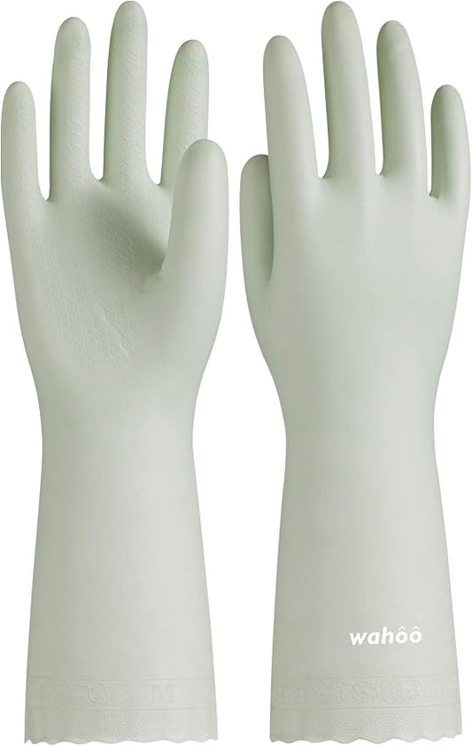 LANON wahoo Skin-Friendly Cleaning Gloves, Dishwashing Kitchen Gloves with Cotton Flocked Liner, Reusable, Non-Slip, Canary Green, Medium