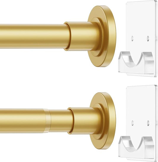 CorkLatta Gold Shower Curtain Rod,1 Inch Diameter Stainless Steel Adjustable Spring Tension Rods 32 to 68",with Holders,Anti-Slip,Curtain Rods No Drilling(1 Pack)