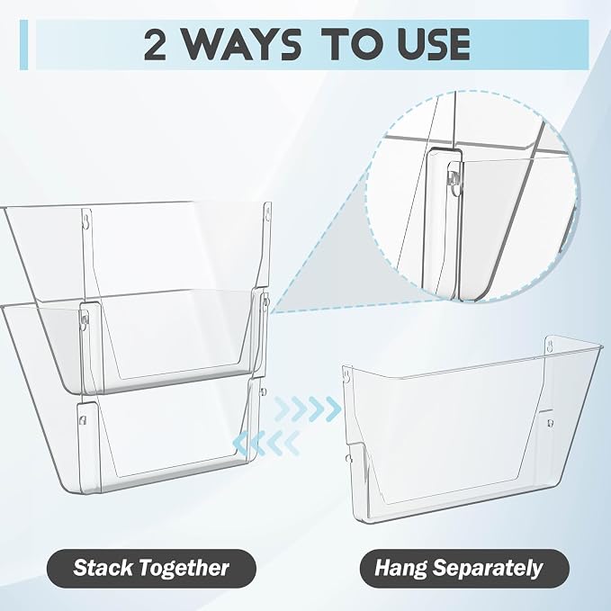Gawerk 2 Pack Clear Single Pocket File Holder Hanging Wall Organizer, Wall Mount Mails Magazines Organizer for Office and Home (Clear, 1 Pack)