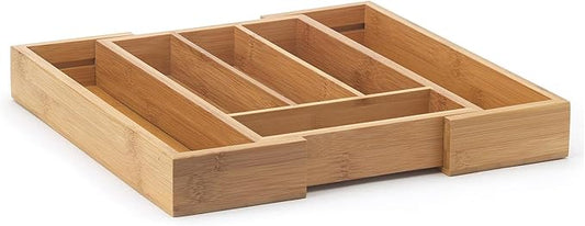 HIC Kitchen Expandable 6-Slot Silverware Cutlery Utensil Storage Tray, Natural Bamboo, Opens to 14-Inches