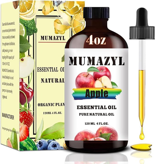 Apple Essential Oil, Apple Oil 4 Fl Oz 120ML for Diffuser Humidifier Yoga Cleaning DIY Candle Soap Making MUMAZYL Essential Oils