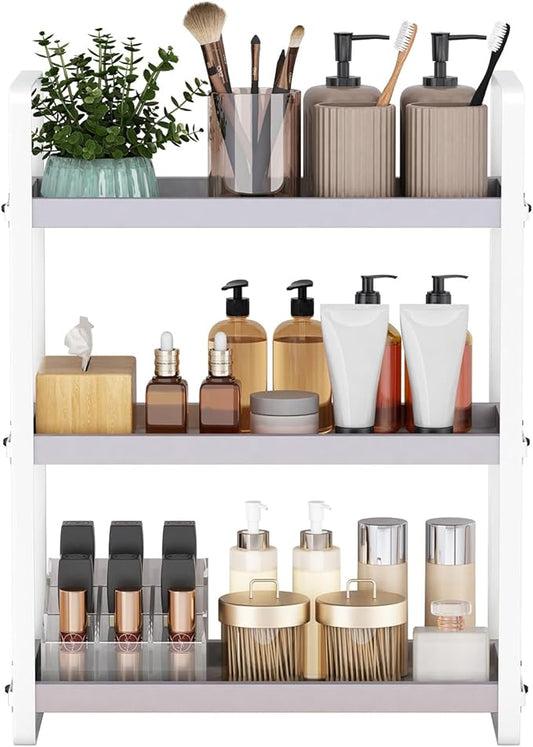 HNRLOY Bathroom Counter Organizer,Bathroom Countertop Organizer,Counter Shelf,Countertop Storage,Organization and Storage,Makeup Shelf,Sink Caddy(Grey 3 Tier)