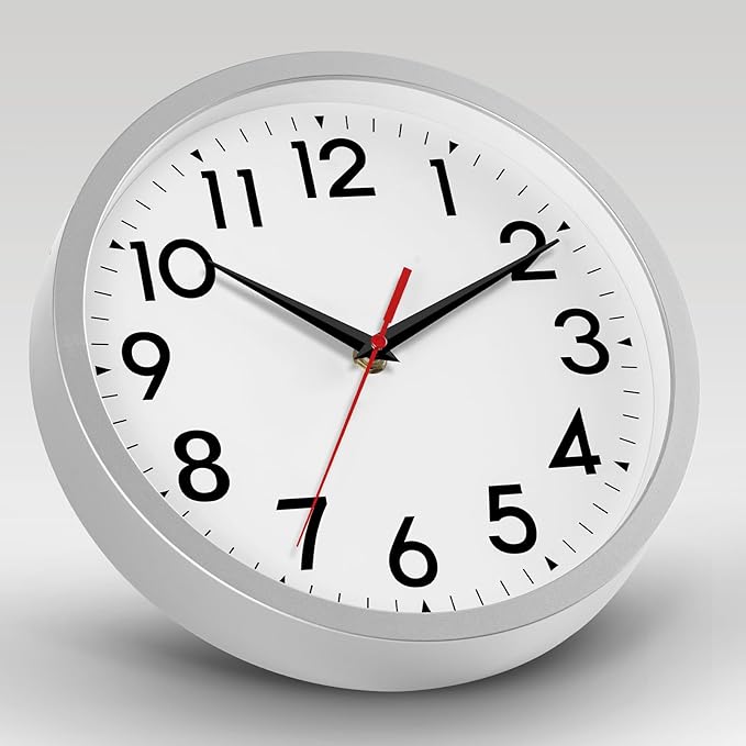 DAXSMY 14 Inch Wall Clock Large Battery Operated Big Silent Non Ticking Analog Decorative for Living Room Office Kitchen Outdoor Classroom Bedroom Bathroom School Home(Silver)