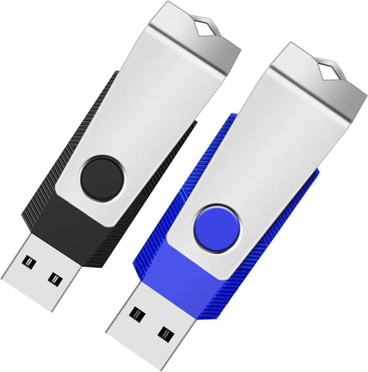 4GB Flash Drive 2 Pack, Wooolken USB 2.0 Thumb Drives Memory Stick with LED Light and Lanyards for Storage and Backup (Black Blue)