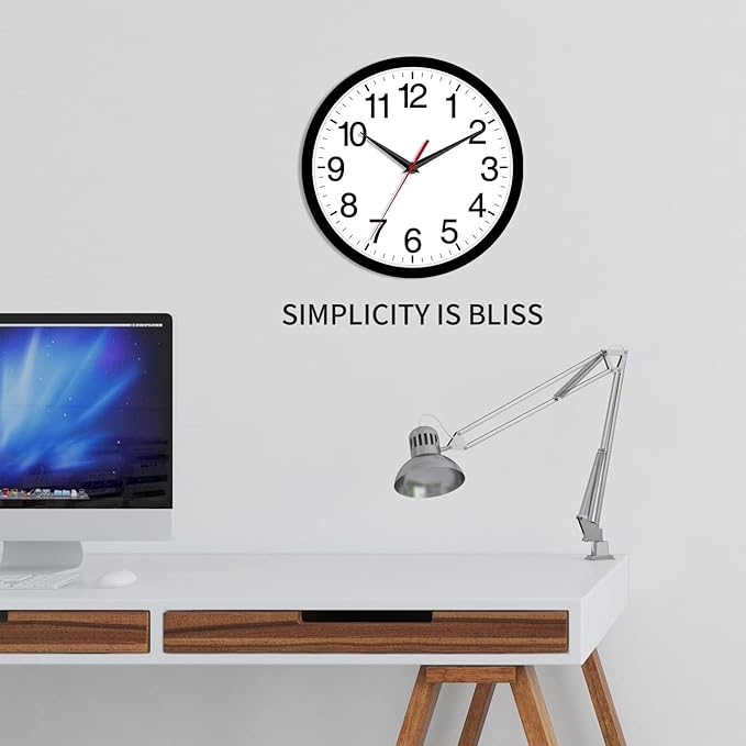 Rohioue 14 Inch Wall Clock Modern Battery Operated Silent Non Ticking Large Analog Clock for Living Room Office Home Bedroom Kitchen Bathroom(Black)