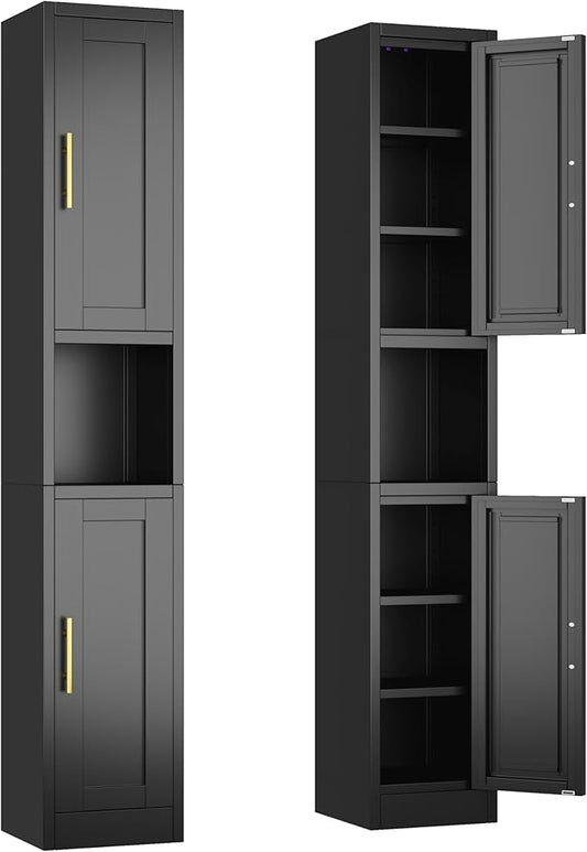 Ckzbx Tall Narrow Storage Cabinet 66.93" H Tall Bathroom Cabinets Metal Pantry Cabinet, 4 Adjustable Shelves for Kitchen, Home Office, Living Room, Dinning Room (12 inches Wide Black)