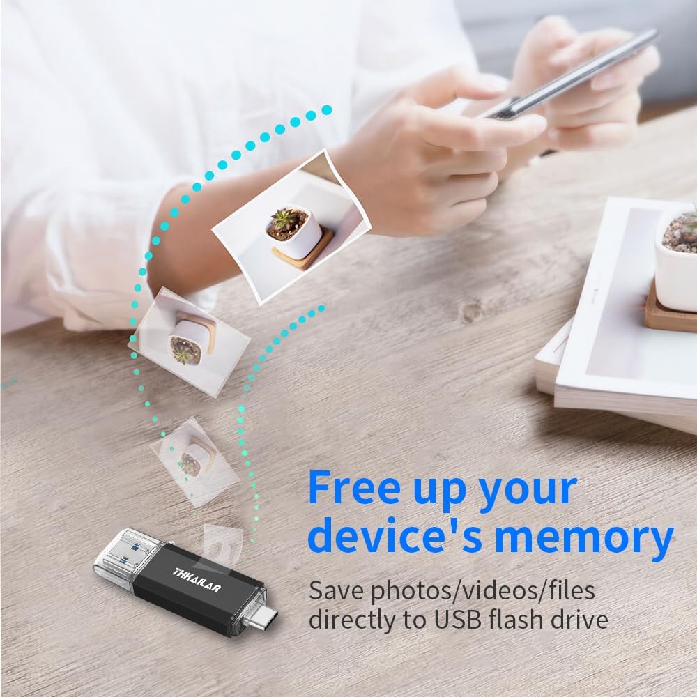 Thkailar USB C Thumb Drive 128GB OTG USB 3.1 Flash Drive Dual for Business Traveler Compatible with Android Phone/PC/Mac Pro External Storage Data(Black)