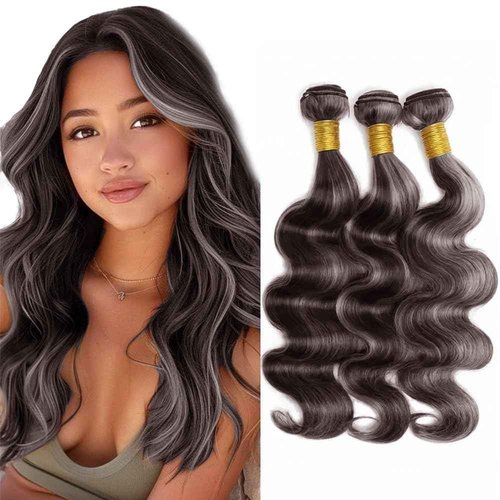 Condescension P4/Grey Human Hair Bundles 24 26 28 inch Body Wave Wave Human Hair Bundles Highlight Chocolate Grey Unprocessed Soft Sewn In Hair with Double Weft for Black Women