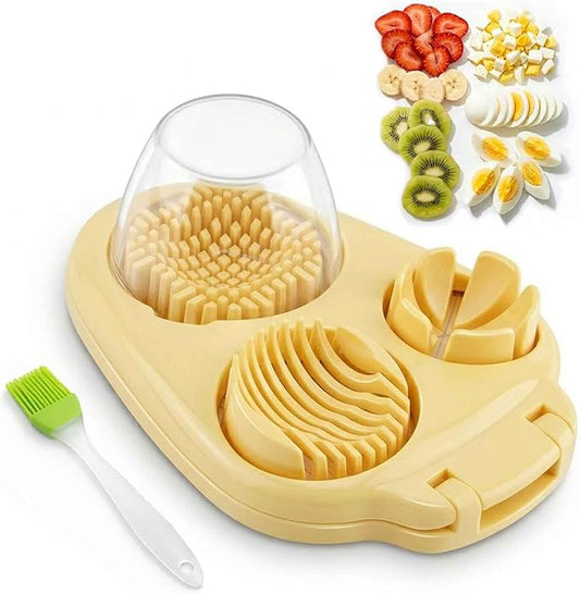 3-in-1 Egg Slicer for Hard Boiled Eggs, Hard Boiled Egg Slicer Dicer Chunker Stainless Steel, Kitchen Gadget for Salad, Strawberry, Mushroom and Grape, Heavy Duty & Dishwasher Safe (Yellow)