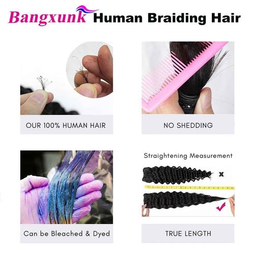 Human Braiding Hair 3 Bundles/Pack 150g Water Wave Bulk Hair No Weft 10A Brazilian Virgin Braiding for Boho Braids Wet and Wavy Braids Extensions (18 18 18inch)