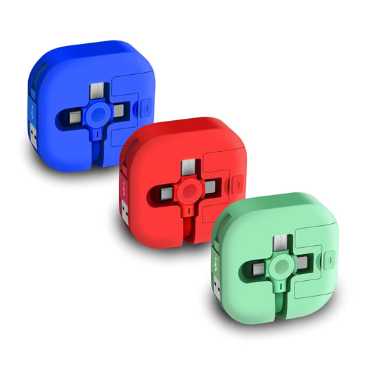 3 Pack Three in One Charging Cable Cord. 3 in 1 Charging Cable Retractable. Compatible USB C(Type-C)/Micro USB/IP, Compatible with Phone, Android, Tablet (Blue+Red+Green)