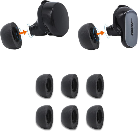 Comply Memory Foam Replacement Earbud Tips for Bose QuietComfort, Ultra, II | Ultimate Comfort, Secure Fit, Superior Noise Isolation | Black, Large (3 Pairs)