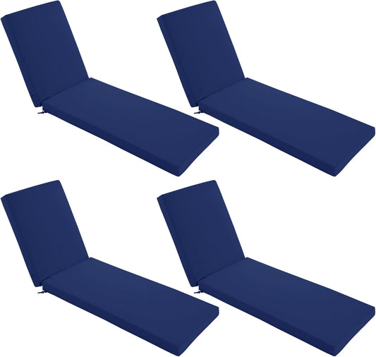 Chaise Lounge Cushions Outdoor Set of 4 - Waterproof and Fade Resistant Sun Lounger Replacement Cushions - Patio Lounger Pads with Removable Cover for Pool, Deck, 80 x 26 x 3 Inch, Navy