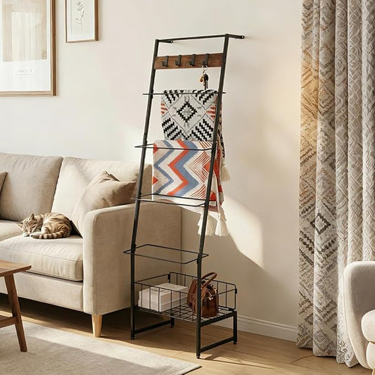 Metal Blanket Rack with Wire Mesh, 4 Cubbies & Single Bar - Ideal for Home Organization