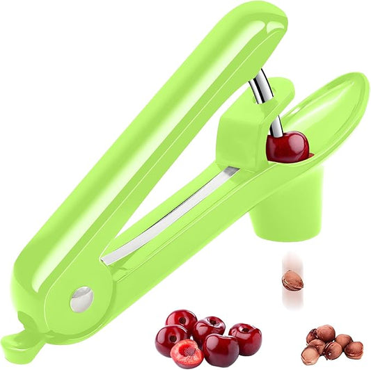 Cherry Pitter, Cherry Pit Remover Tool, Olives Pitter with Hand-held Push, Olive Pit core remover stones tool with lock design, Durable Cherries Pit Remover for Cherry Jam -Green