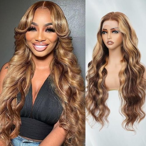 SISHAIRRO 4/27 Honey Blonde Ombre Lace Front Wig Human Hair 24 Inch Body Wave 13x6 HD Transparent Lace Pre Plucked Glueless 180% Density Natural Hairline
