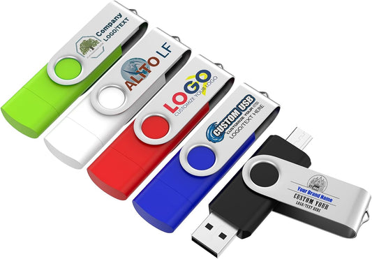 Customizable 2GB Flash Drive 10 Pack, ABLAZE Dual USB 2.0+ Type C Thumb Drives with Logo Personalized USB Memory Sticks (Mixed Colors)