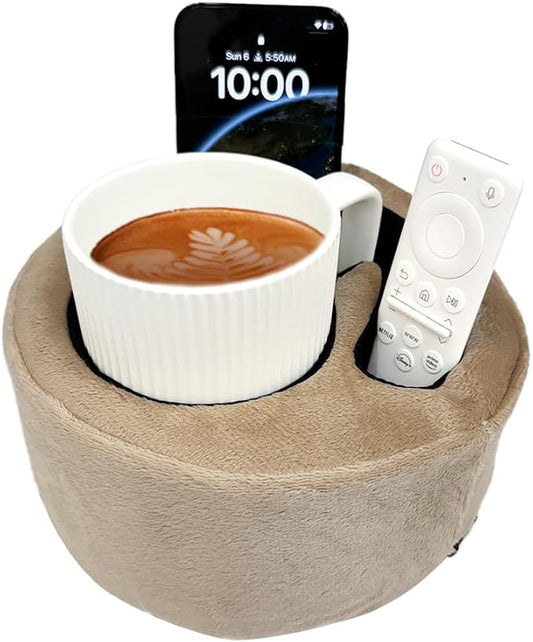Xchouxer Couch Cup Holder Pillow, Sofa and Bed Organizer Caddy for Drinks, Remotes, Phones (Beige)