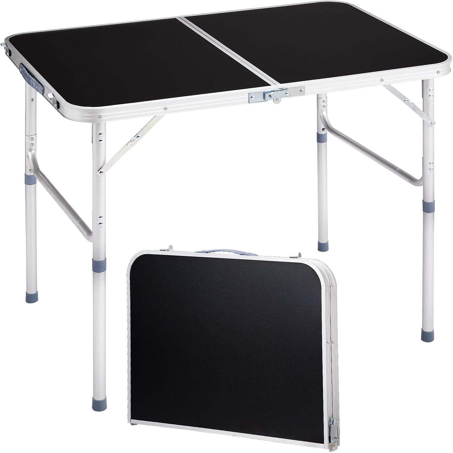 Outvita 3ft Portable Folding Camping Table, Outdoor Waterproof Adjustable Height Table, Aluminum Lightweight Suitcase Foldable Table for Picnic BBQ Beach Dining