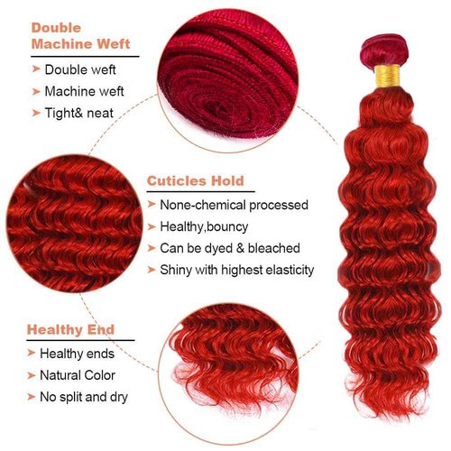 34 34 34 Inch Red Deep Wave Bundles Red Human Hair Bundles Grade 8A Brazilian Virgin Burgundy Deep Wave Hair Extensions