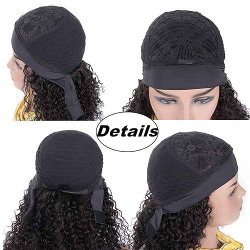Lauberita Long Human Hair Headband Wig Brazilian Curly Headband Wig Human Hair Deep Wave Wig Glueless Hair None Lace Front Natural Color(22 inch)