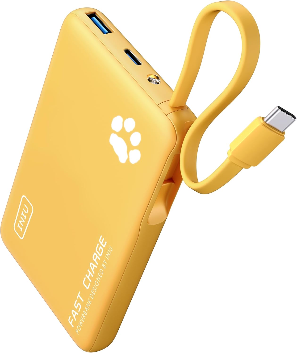 INIU Portable Charger, Slim 10000mAh Power Bank with Build in USB-C Cable, 20W Fast Charging Small Phone Charger, Flight Cruise Ship Trip Accessories Essentials for College Student Boy Girl, Yellow