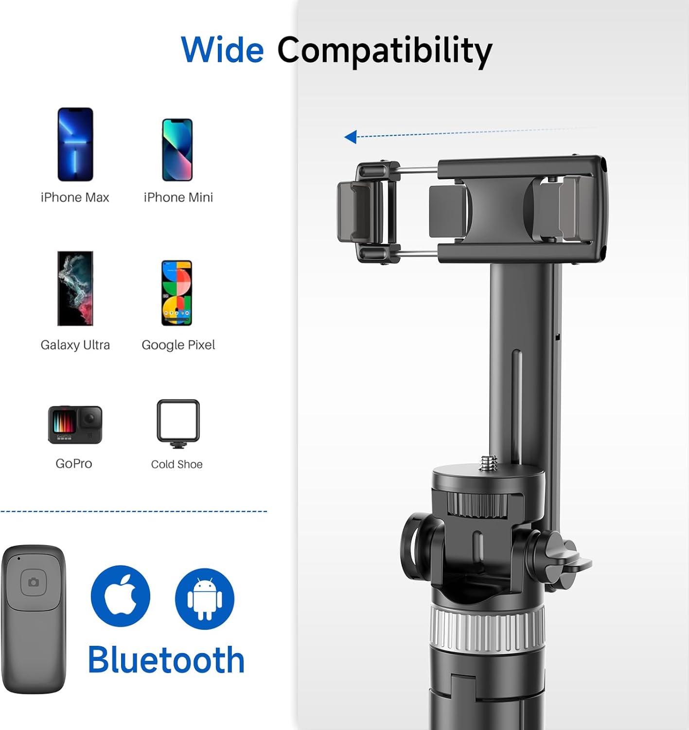 Tripod for iPhone, Selfie Stick for iPhone with Remote, Phone Tripod for Recording, Compatible with All Cell Phone and Camera, X60 (72")"