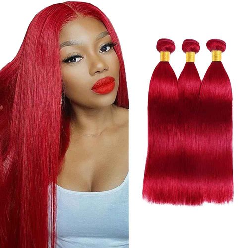 Condescension Brazilian Red Human Hair Bundles 24 26 28 Inch Straight 3 Bundles Human Hair 100% Unprocessed Remy Brazilian Virgin Weave Hair Red for Women