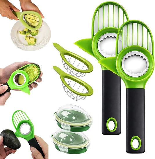 3 in1 Avocado Tool Split, Pit, and Slice, Avocado 3 Piece Set, Includes Avocado Slicer, Cutter and Airtight Storage Container,Kitchen Gadget (6 piece set)