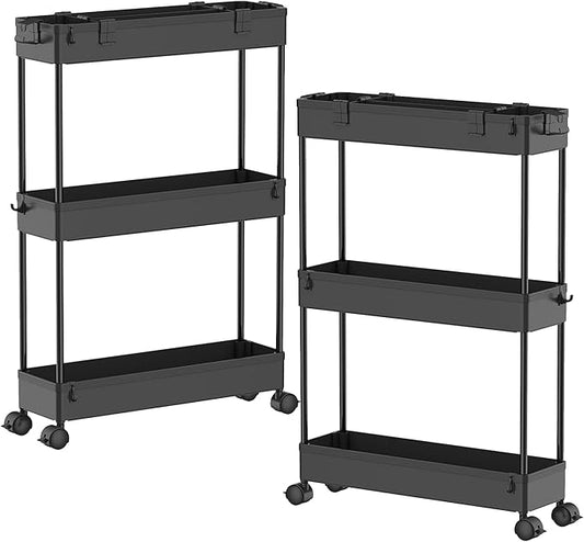 SPACELEAD 2-piece Set Slim Storage Cart 3 Tier,Bathroom Organizer Rolling Utility,Mobile Shelving Unit Slide Out for Office, Kitchen, Laundry Room & Narrow Places