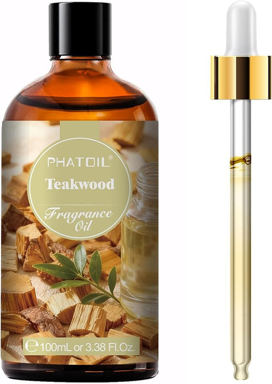 PHATOIL 3.38FL.OZ Teakwood Fragrance Oils for Aromatherapy, Essential Oils for Diffusers for Home, Perfect for Diffuser, Yoga, Skin Care, DIY Candle and Soap Making - 100ml