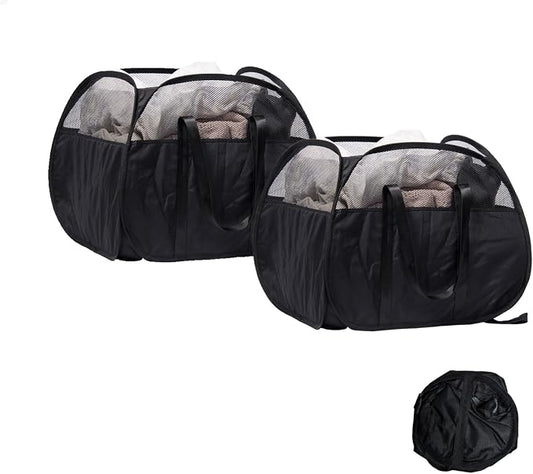 Collapsible Laundry Basket, 90L Foldable Pop-up Laundry Hamper with Reinforced Handles, Tear Proof Mesh Dirty Clothes Hamper for Laundry (Black, 2PCS)