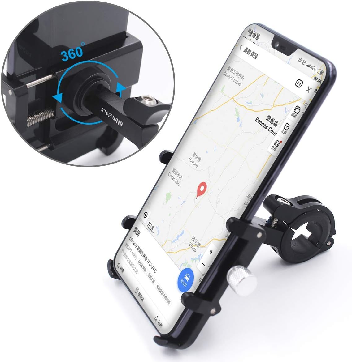 GUB Bike Phone Mount Holder, Aluminum Motorcycle Phone Holder Mount 360° Rotation for iPhone 13 14 15 Pro max 16 Pro, Samsung S24 S23 S22 S21 Note20/10 4.7-6.8" – Upgraded"