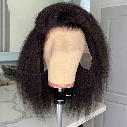 Alidiamond 16 Inch Kinky Straight Human Hair Wigs, 13x4, 180% Brazilian Remy Hair, Yaki Lace Front Wig for Women