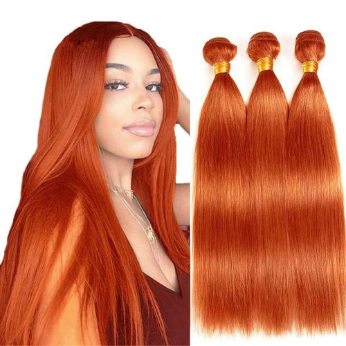 Condescension Human Hair Bundles 26 28 30 inch Orange Burnt Orange 350 Straight Wave Bundles Human Hair Unprocessed Brazilian Virgin Hair for Black Women