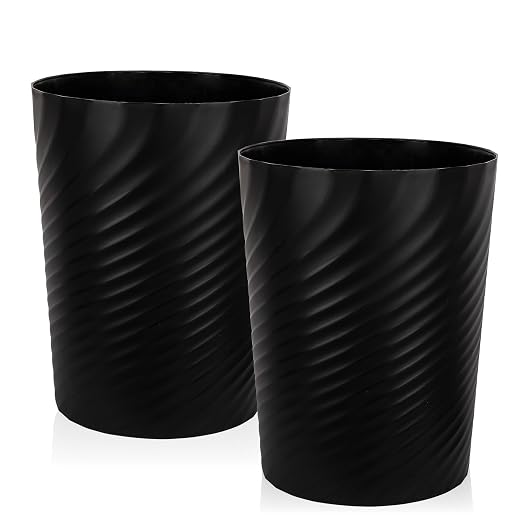 UUJOLY Plastic Small Trash Can Wastebasket, Garbage Container Basket for Bathrooms, Laundry Room, Kitchens, Offices, Kids Rooms, Dorms, (Black, 2.6 Gallon/2 Pack)