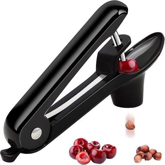 Cherry Pitter, Cherry Pit Remover Tool Cherries Corer Pitter with Hand-held Push, Olive Seed remover stones with lock design, Durable Cherries seed Corer for Cherry Jam -Black