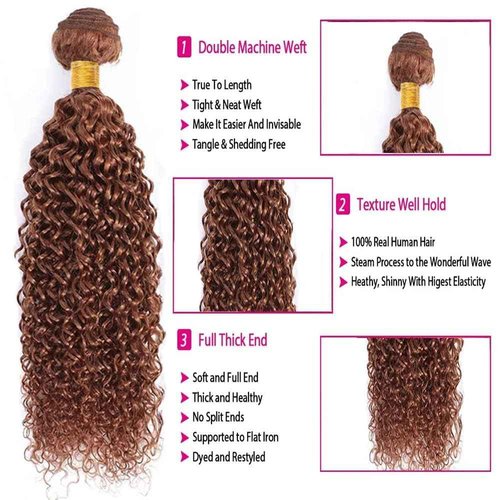 Giginger Bundles Human Hair 22 24 26 Inch Color 30 Light Brown Jerry Curly Wave Bundles Human Hair Unprocessed Quick Weave Soft Sewn In Hair Extensions for Black Women