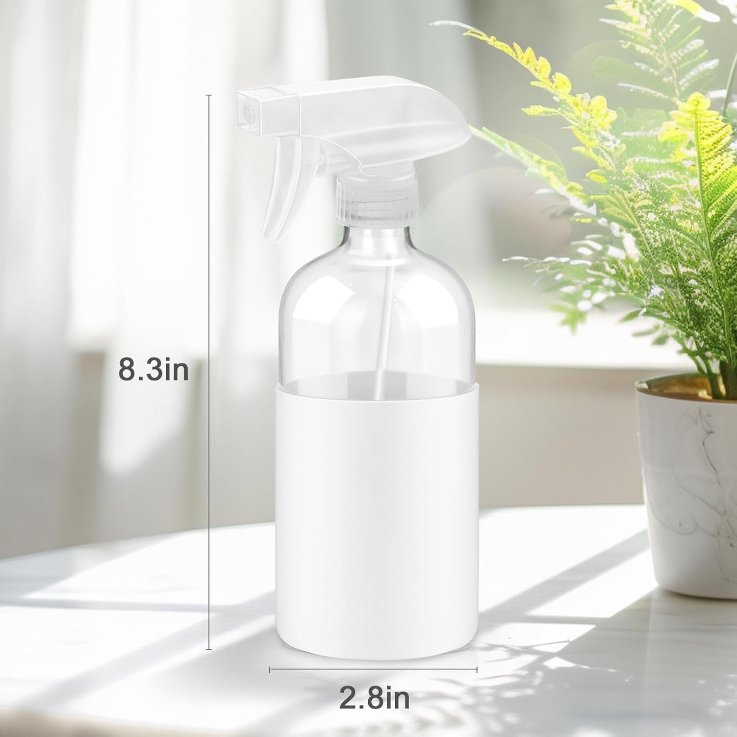 2 Pack Glass Spray Bottles with Long Silicone Sleeve, 16 oz Empty Refillable Containers with Adjustable Spray Nozzles, Spray Bottles for Hair, Cleaning Solutions and Plants Pink&White